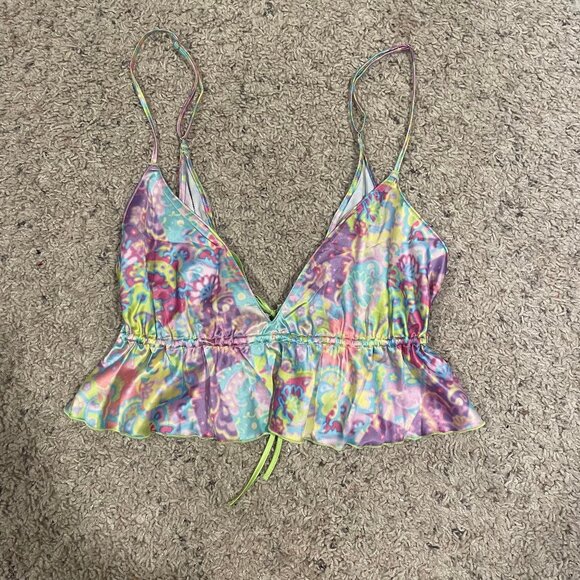 Multicolor Satin Flutter Hem Longline Bralette - Picture 3 of 5